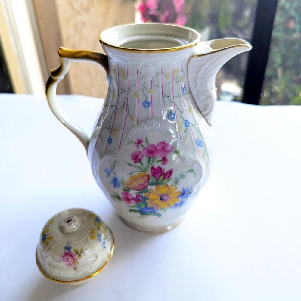 Rosenthal Porcelain Sansoucci Coffee Pot & Lid VINTAGE Floral w/ Gold Trim